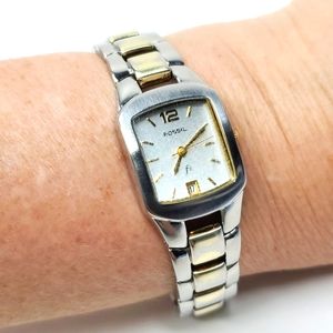 Vintage Fossil F² Watch ES9666 Two Tone Steel Wristband White Face Watch